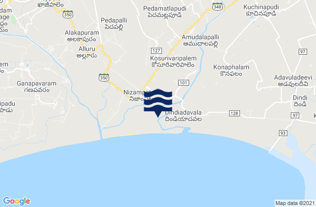 Mappa delle maree di Nizampatam, India