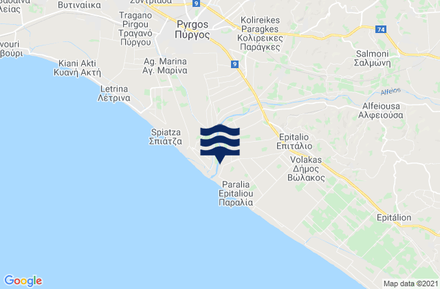 Mappa delle maree di Nomós Ileías, Greece
