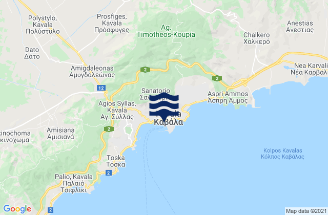 Mappa delle maree di Nomós Kaválas, Greece