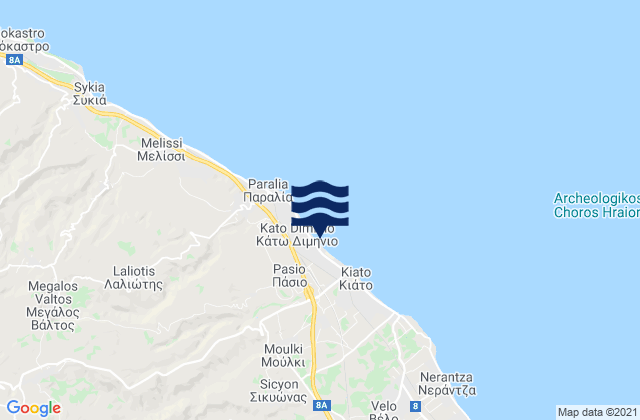 Mappa delle maree di Nomós Korinthías, Greece