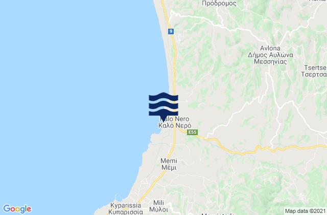 Mappa delle maree di Nomós Messinías, Greece