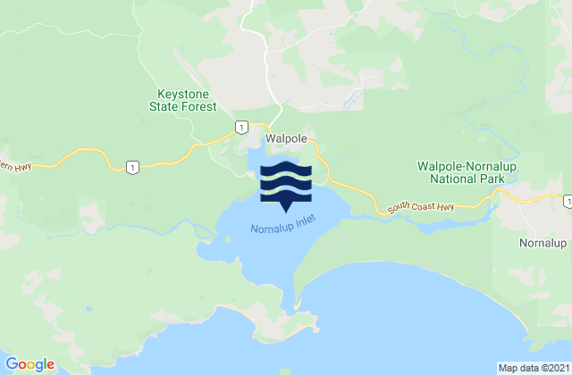 Mappa delle maree di Nornalup Inlet, Australia