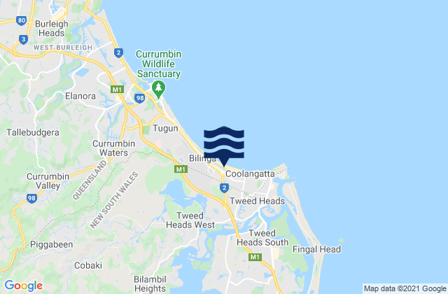 Mappa delle maree di North Kirra Beach, Australia