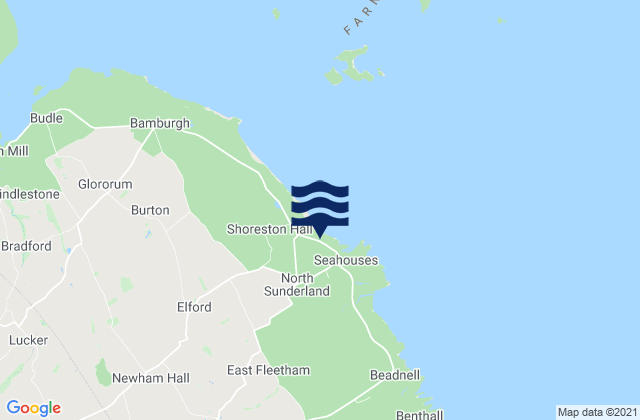 Mappa delle maree di North Sunderland, United Kingdom