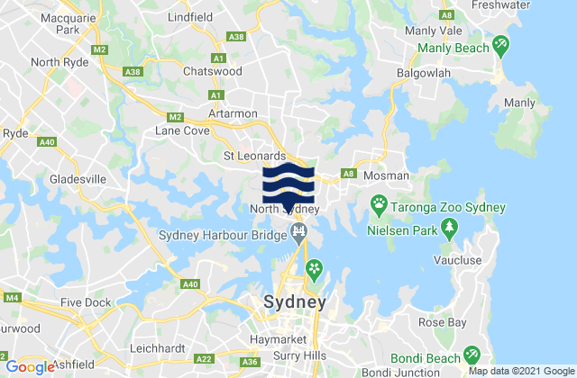 Mappa delle maree di North Sydney, Australia