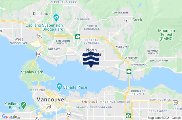 Mappa delle maree di North Vancouver, Canada