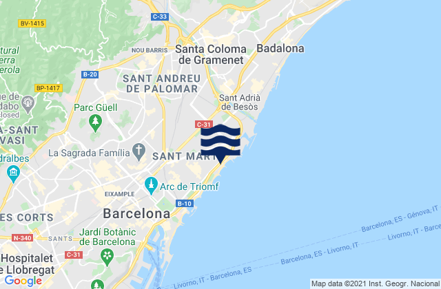 Mappa delle maree di Nou Barris, Spain