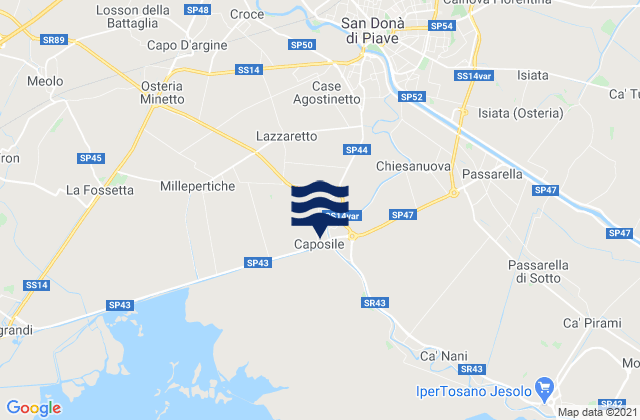 Mappa delle maree di Noventa di Piave, Italy