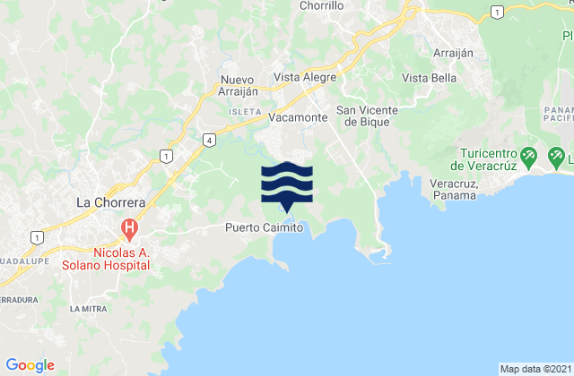 Mappa delle maree di Nuevo Arraiján, Panama