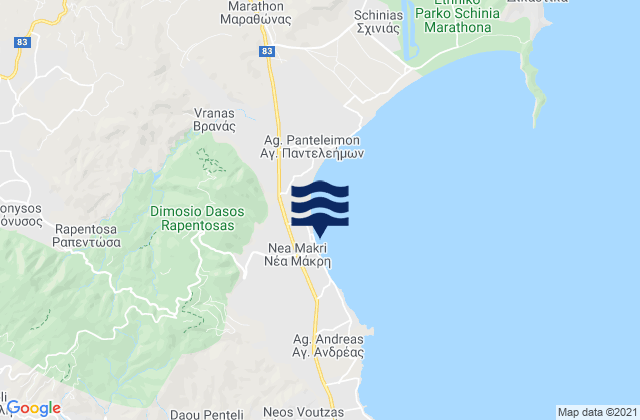 Mappa delle maree di Néa Mákri, Greece