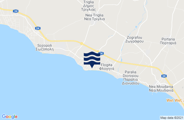 Mappa delle maree di Néa Plágia, Greece