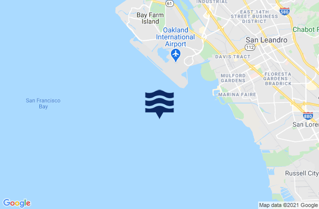 Mappa delle maree di Oakland Airport southwest of, United States