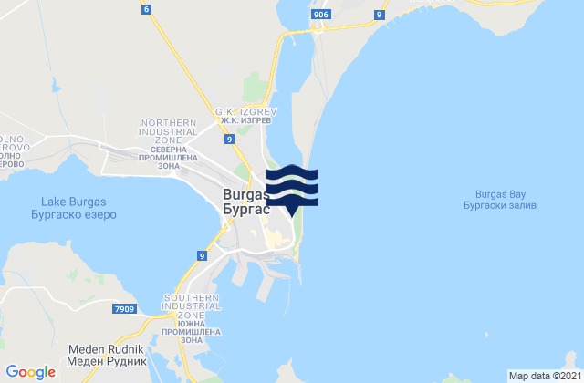 Mappa delle maree di Obshtina Burgas, Bulgaria