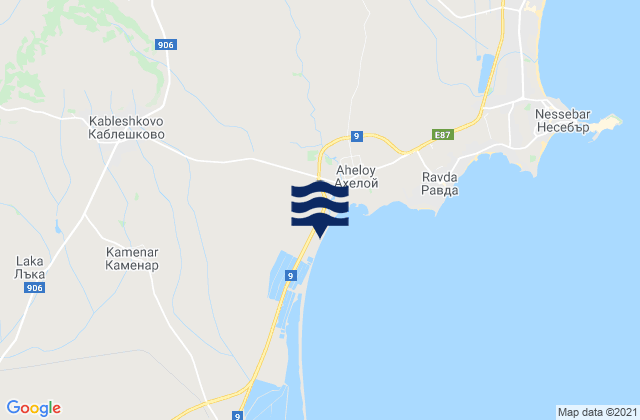 Mappa delle maree di Obshtina Pomorie, Bulgaria