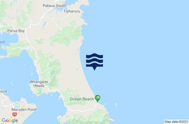 Mappa delle maree di Ocean Beach, New Zealand