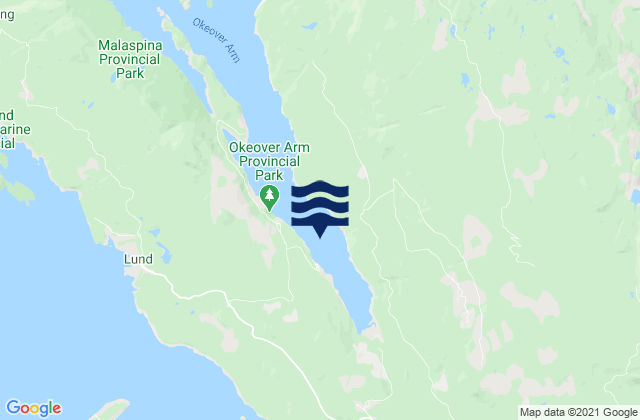 Mappa delle maree di Okeover Inlet, Canada