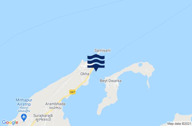 Mappa delle maree di Okha Point, India