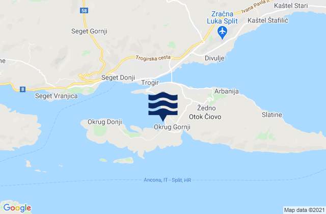 Mappa delle maree di Okrug Gornji, Croatia