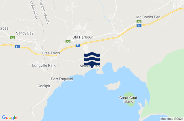 Mappa delle maree di Old Harbour, Jamaica