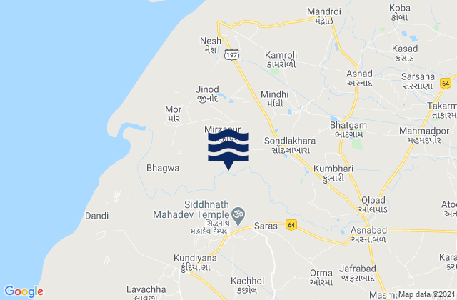 Mappa delle maree di Olpād, India