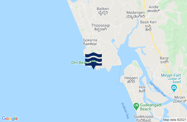Mappa delle maree di Om Beach (Gokarna), India