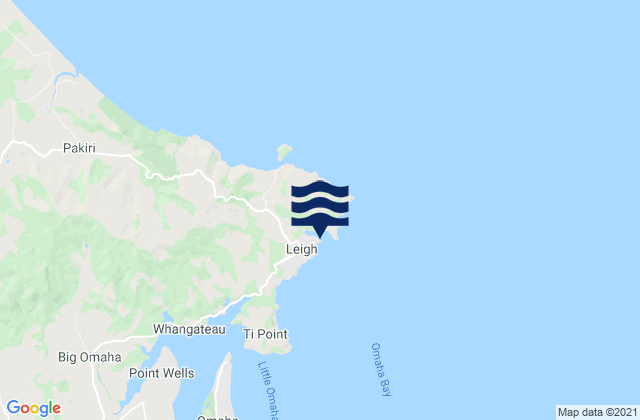Mappa delle maree di Omaha Cove, New Zealand