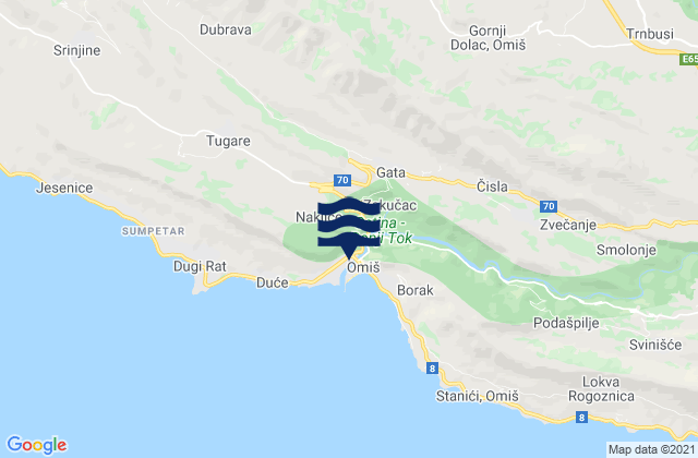 Mappa delle maree di Omiš, Croatia
