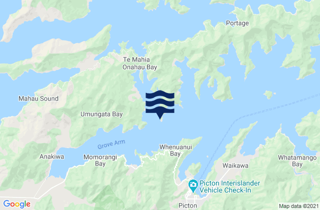 Mappa delle maree di Onahau Bay, New Zealand