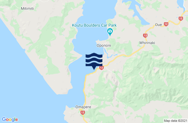 Mappa delle maree di Opononi, New Zealand