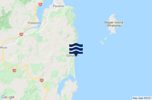 Mappa delle maree di Opoutere Beach, New Zealand