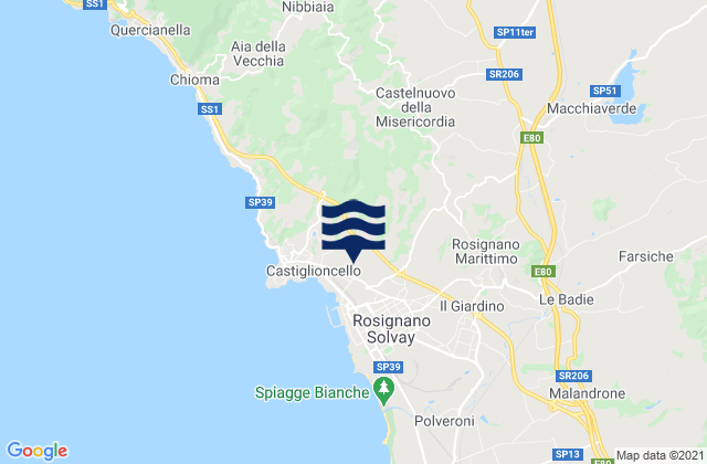 Mappa delle maree di Orciano Pisano, Italy