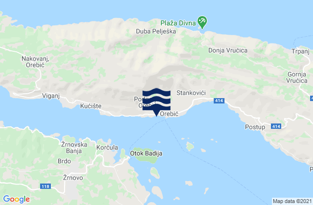 Mappa delle maree di Orebić, Croatia