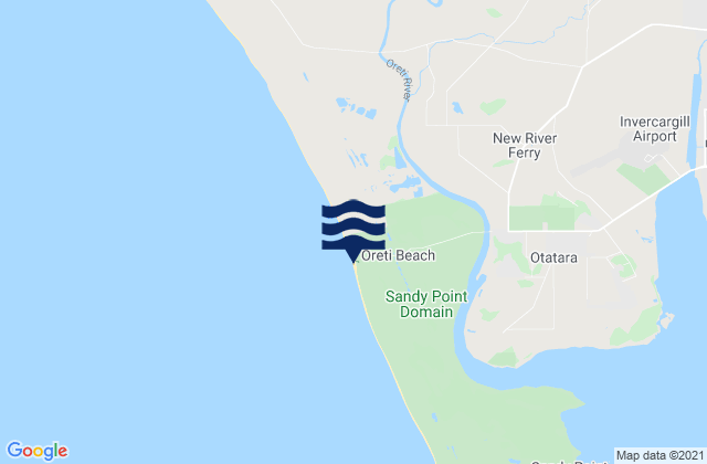 Mappa delle maree di Oreti Beach, New Zealand