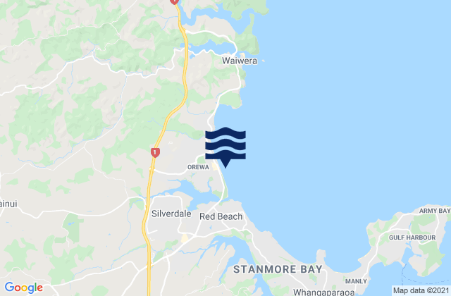 Mappa delle maree di Orewa Beach, New Zealand