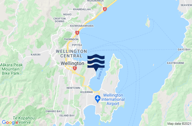 Mappa delle maree di Oriental Bay, New Zealand