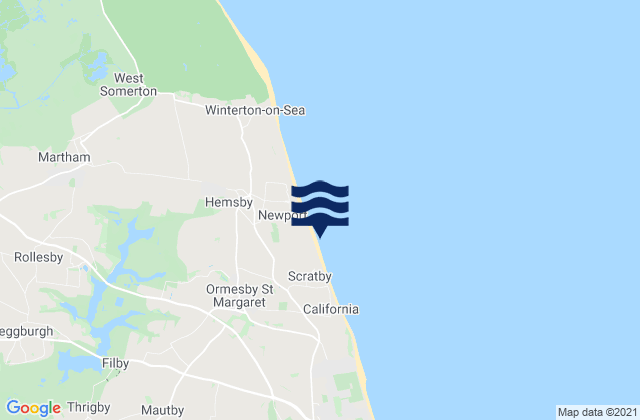 Mappa delle maree di Ormesby St Margaret, United Kingdom
