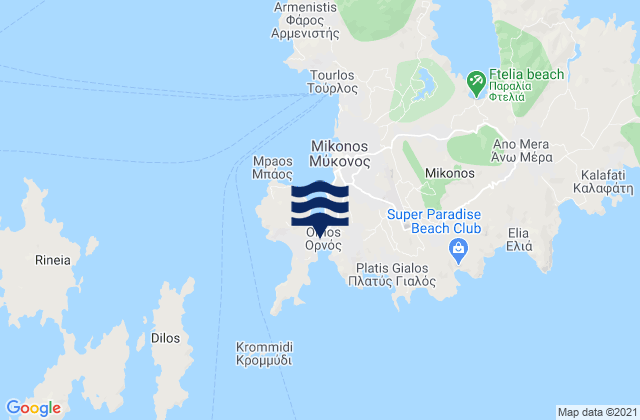 Mappa delle maree di Ornós, Greece