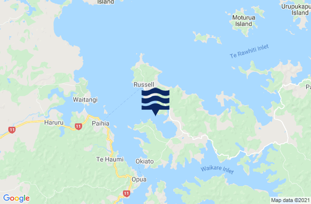 Mappa delle maree di Orongo Bay, New Zealand