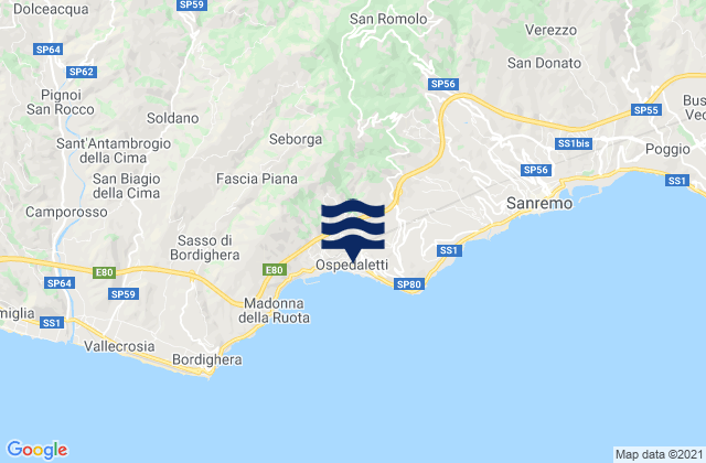 Mappa delle maree di Ospedaletti, Italy