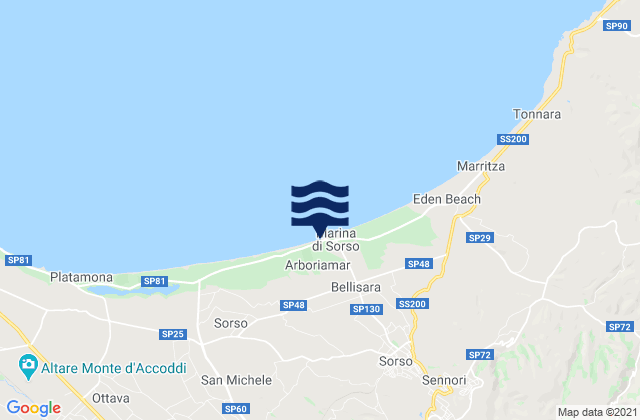 Mappa delle maree di Ossi, Italy