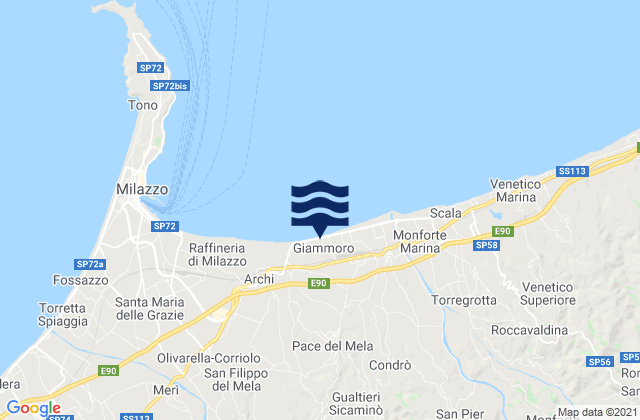 Mappa delle maree di Pace del Mela, Italy