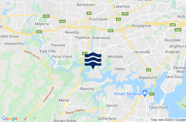 Mappa delle maree di Padstow, Australia