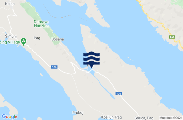 Mappa delle maree di Pag, Croatia