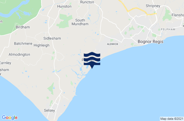 Mappa delle maree di Pagham Beach, United Kingdom