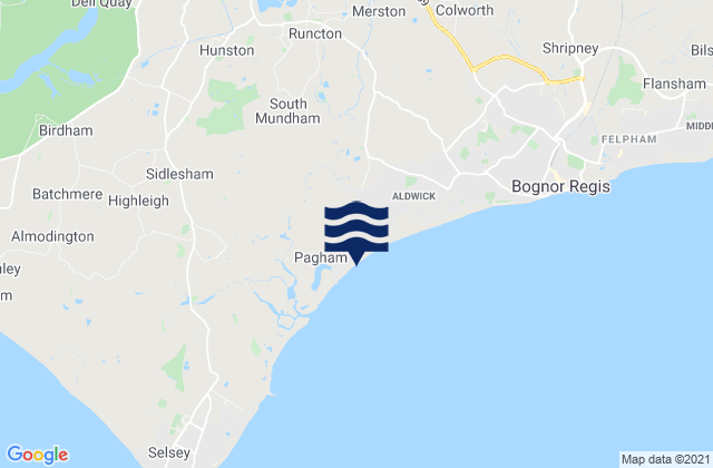 Mappa delle maree di Pagham Beach, United Kingdom