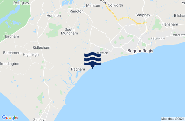 Mappa delle maree di Pagham, United Kingdom