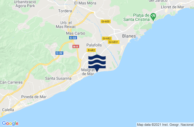 Mappa delle maree di Palafolls, Spain