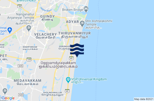 Mappa delle maree di Palavakkam, India