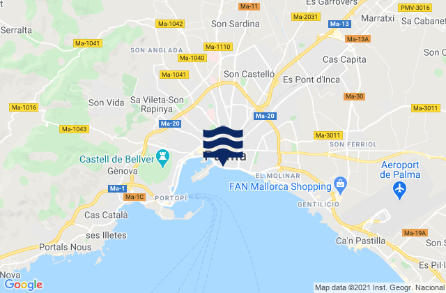 Mappa delle maree di Palma, Spain