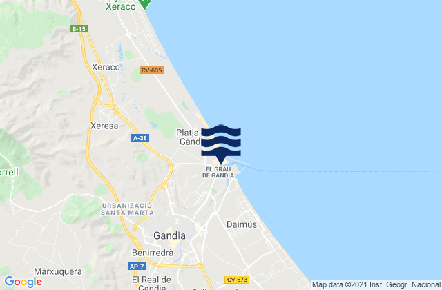 Mappa delle maree di Palma de Gandía, Spain